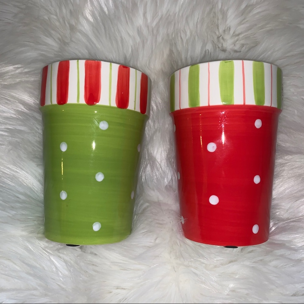 Set of 2 Striped Christmas Pots